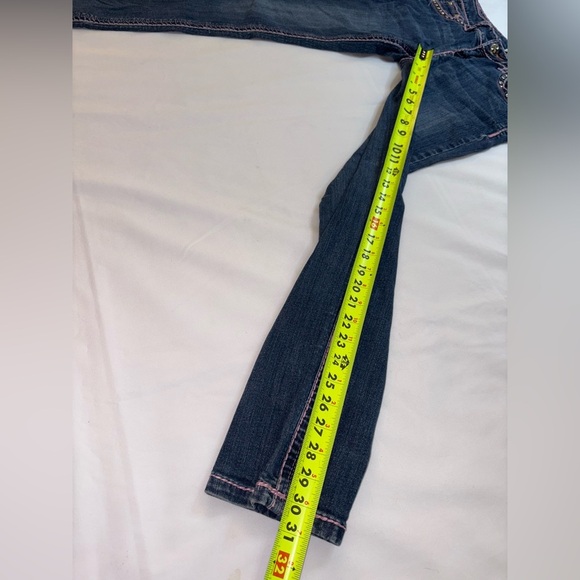 Miss Chic Vintage Size 7 Dark Wash Pink Accent Low Rise Skinny Jeans - Picture 5 of 12